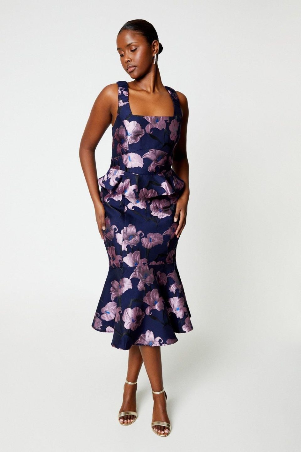 Jacquard Pencil Dress With Frill Hem