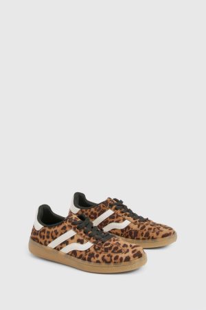 Leopard Print Gum Sole Striped Trainers