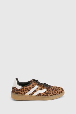 Leopard Print Gum Sole Striped Trainers