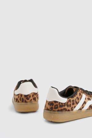 Leopard Print Gum Sole Striped Trainers