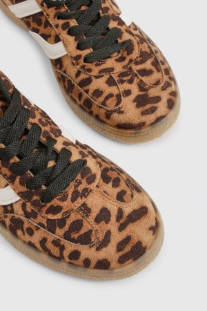 Leopard Print Gum Sole Striped Trainers