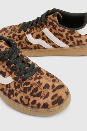Leopard Print Gum Sole Striped Trainers