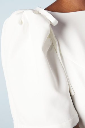 Puff Sleeve Bridal Mini Dress With Bow Detail