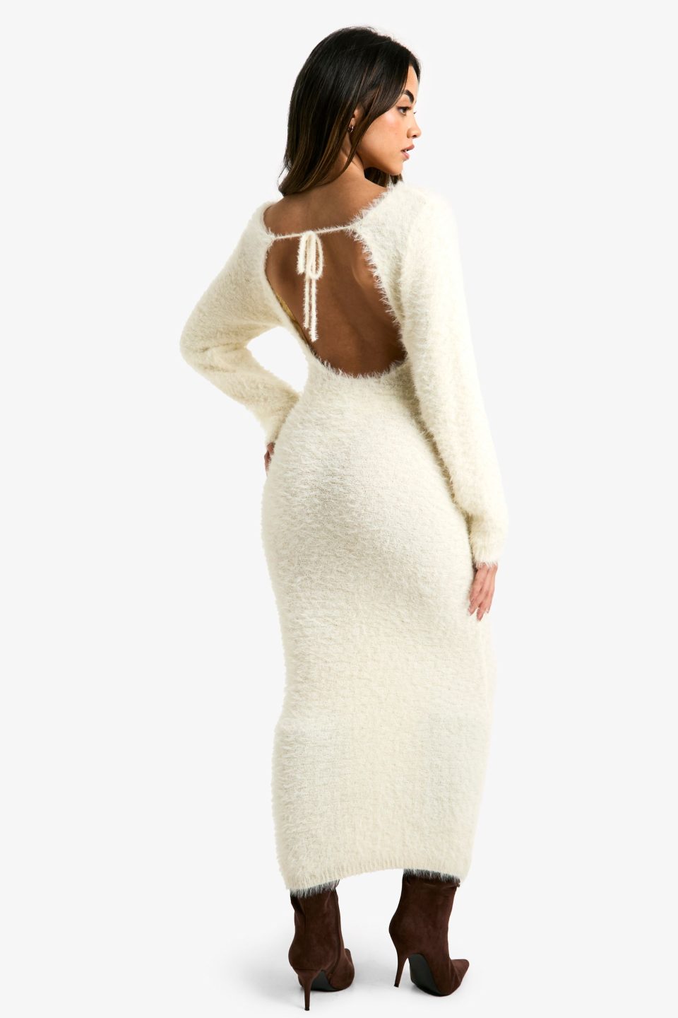 Fluffy Knitted Open Back Maxi Dress