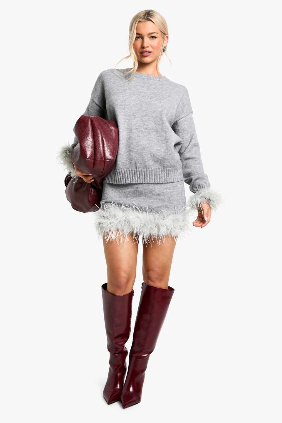 Feather Hem Detail Knitted Mini Skirt