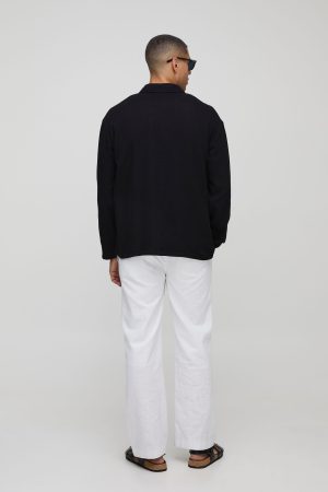 Oversized Collared Long Sleeve Cheesecloth Shirt
