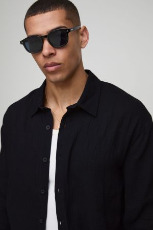 Oversized Collared Long Sleeve Cheesecloth Shirt