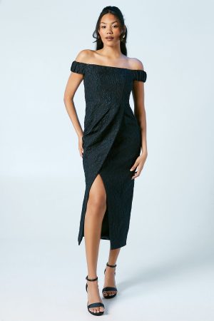 Jacquard Bardot Bridesmaids Column Dress