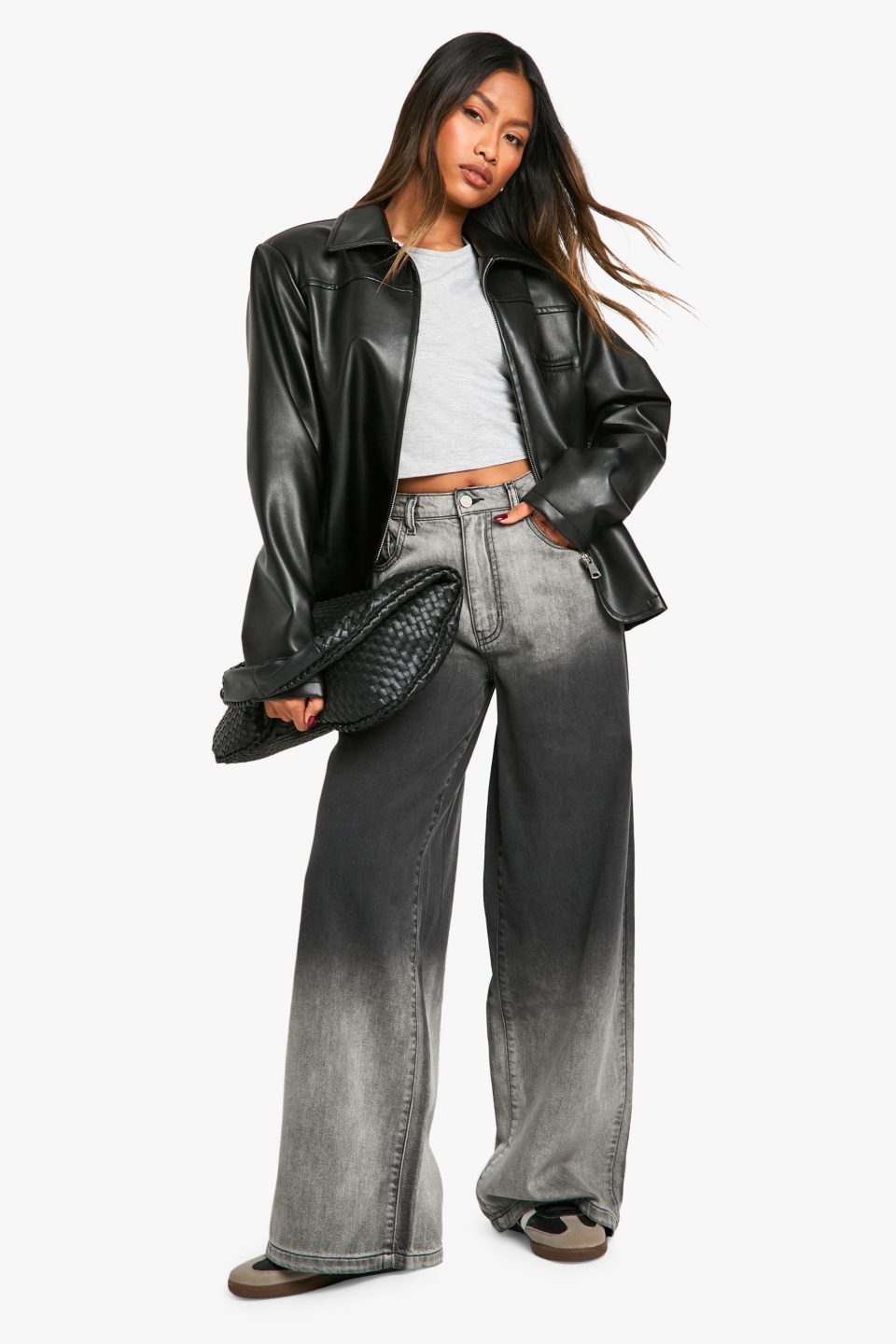 Faded Wash Detail Wide Leg Jean