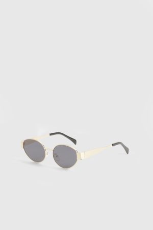 Gold Retro Oval Shape Sunglasses