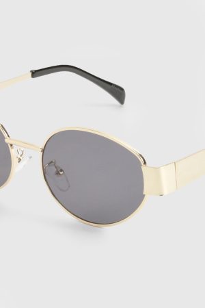 Gold Retro Oval Shape Sunglasses