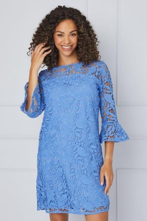 Lace Ruffle Sleeve Shift Dress