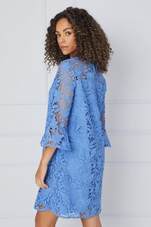 Lace Ruffle Sleeve Shift Dress