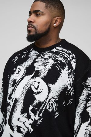 Plus Oversized Renaissance Face Knit Jumper