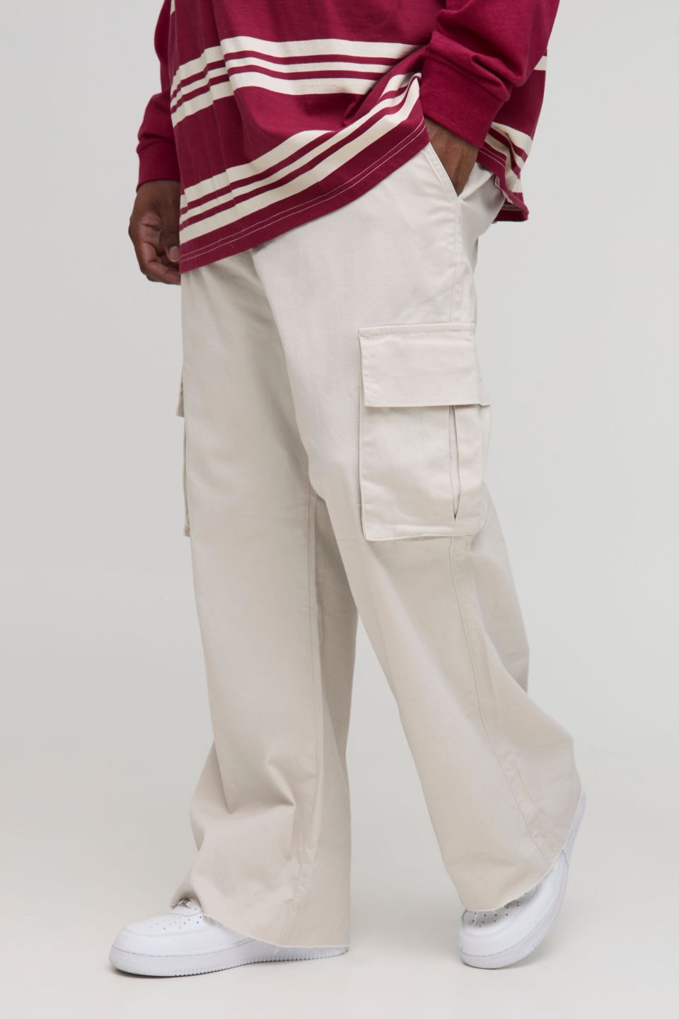 Plus Fixed Waist Cargo Flared Trousers