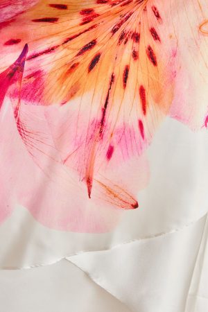 Printed Satin High Low Hem Midi Skirt