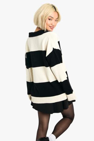 Bold Stripe Varsity Polo Collar Jumper