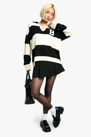 Bold Stripe Varsity Polo Collar Jumper