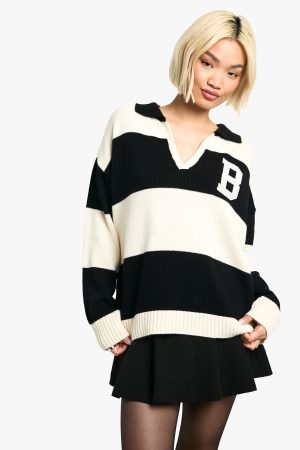 Bold Stripe Varsity Polo Collar Jumper