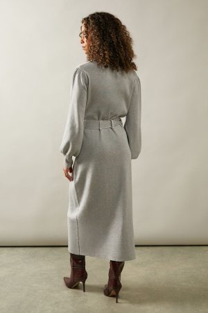 Collared Belted Midi Jumper Dress
