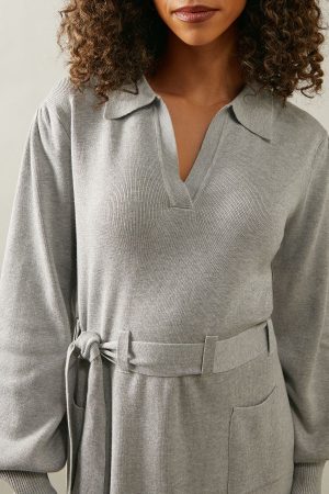 Collared Belted Midi Jumper Dress