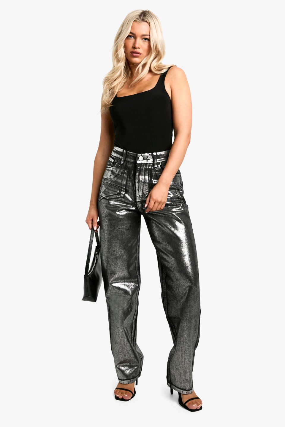 Metallic Coated Straight Leg Jean
