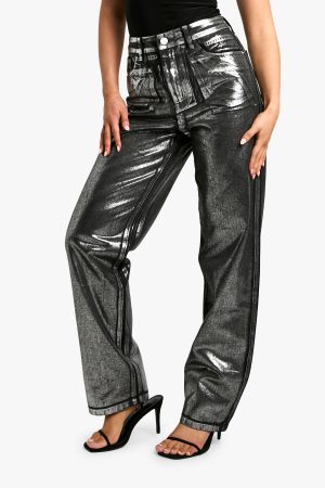 Metallic Coated Straight Leg Jean