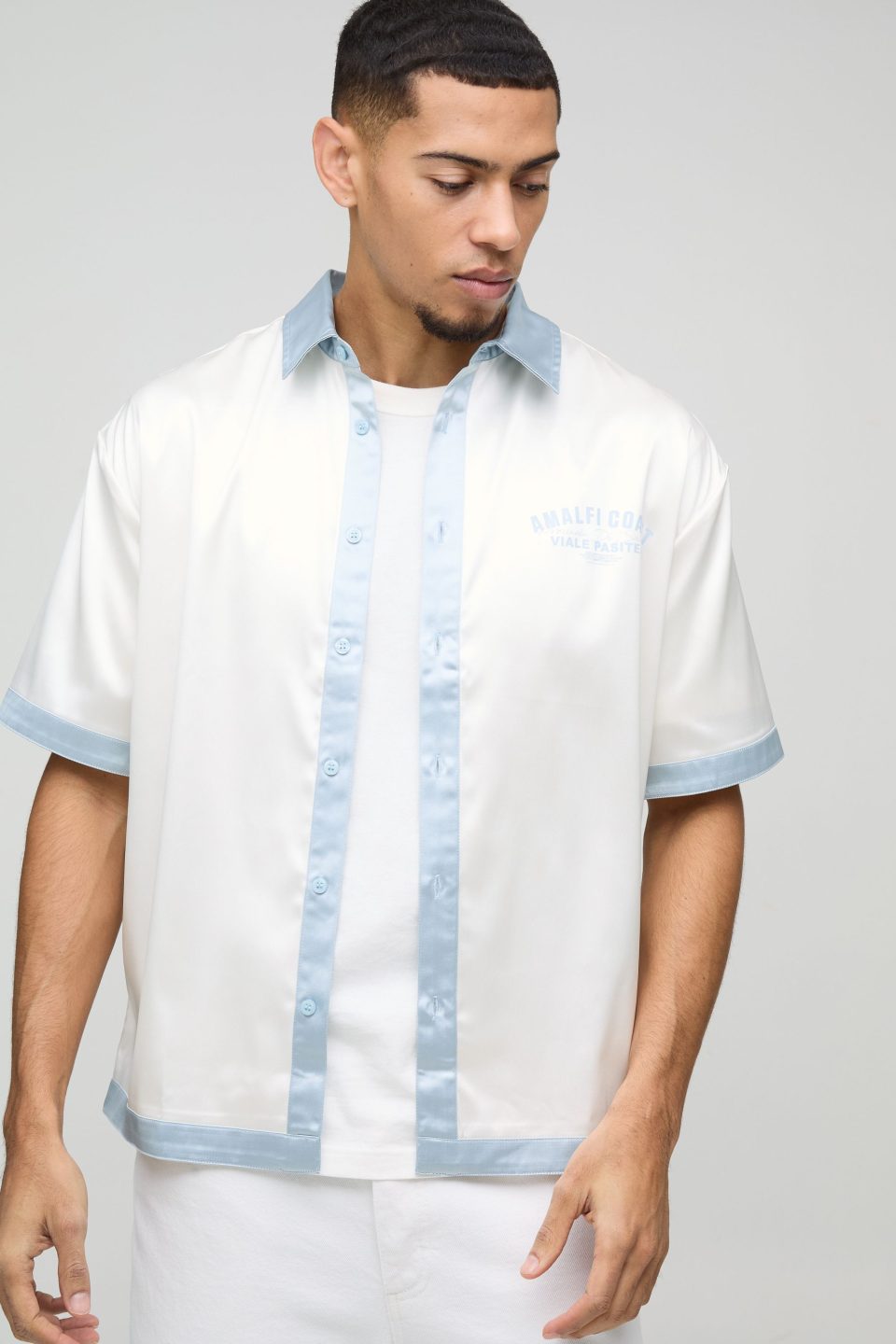 Oversized Amalfi Printed Satin Collared Shirt