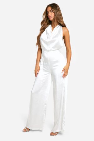 Satin High Cowl Backless Jumpsuit