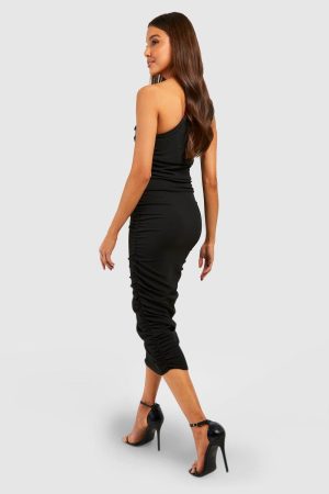 Rouched Asymmetric Midaxi Dress