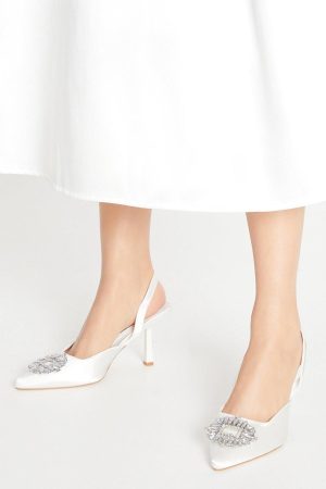 Bridal Samia Satin Jewelled Brooch Detail Slingback High Heel Court Shoes