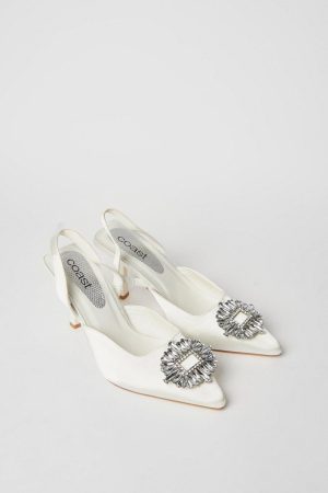 Bridal Samia Satin Jewelled Brooch Detail Slingback High Heel Court Shoes
