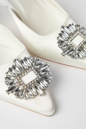 Bridal Samia Satin Jewelled Brooch Detail Slingback High Heel Court Shoes