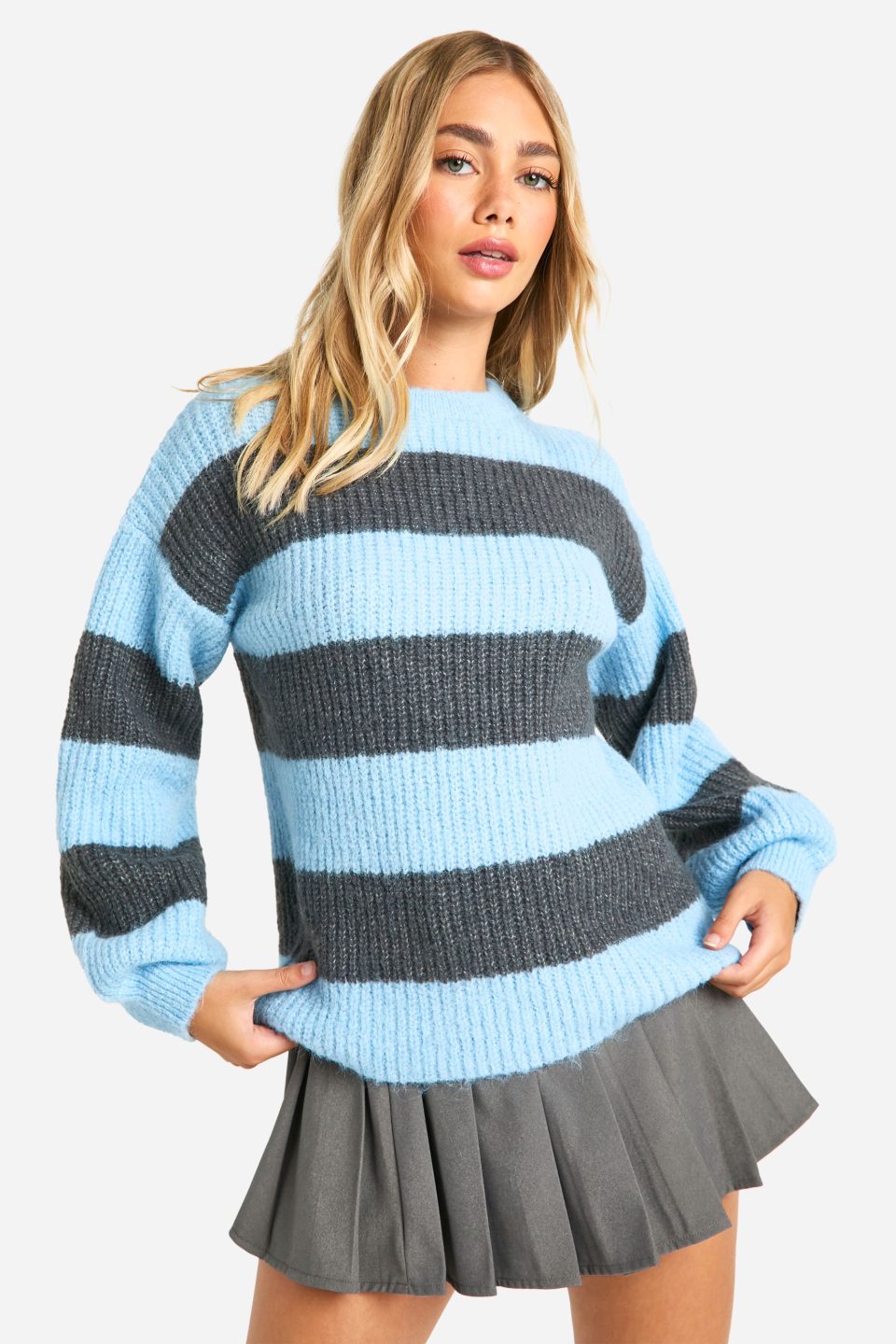 Knitted Oversized Crew Neck Stripe Jumper