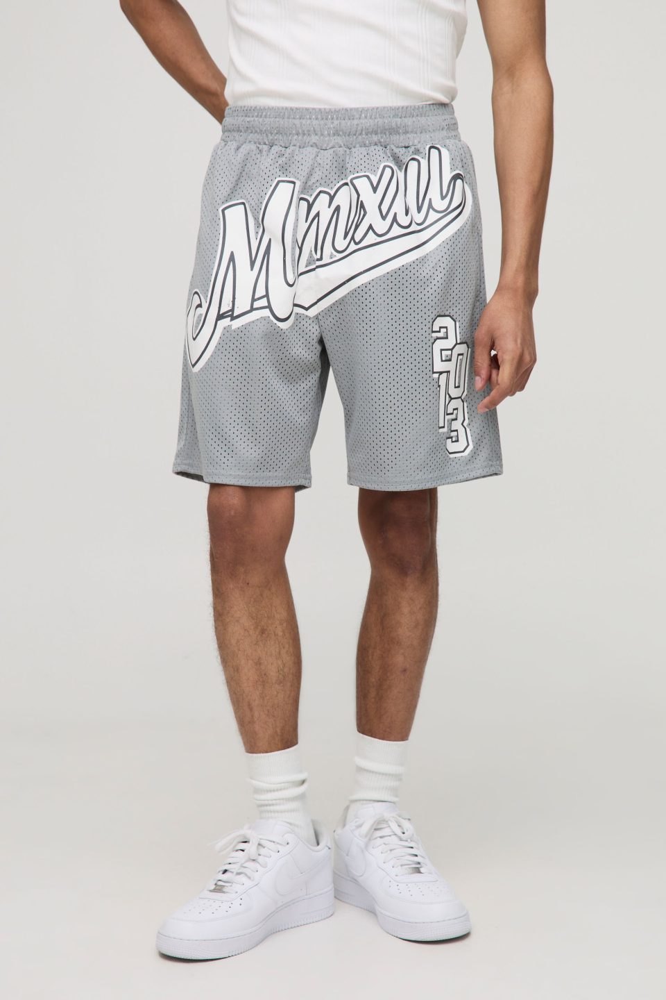 Varsity Graphic Mid Length Mesh Basketball Shorts