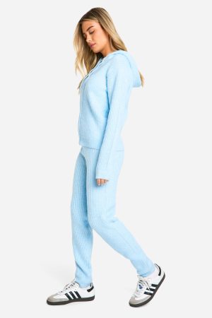 Soft Fine Guage Zip Through Hoody Knitted Tracksuit