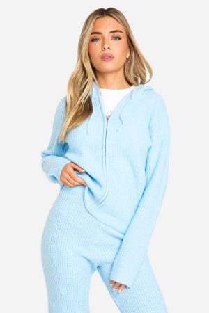 Soft Fine Guage Zip Through Hoody Knitted Tracksuit