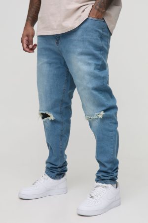 Plus Busted Knee Skinny Stacked Jeans