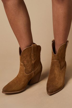 Jedda Leather Stitch Detail Western Ankle Boots