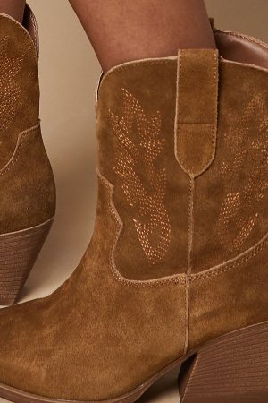 Jedda Leather Stitch Detail Western Ankle Boots