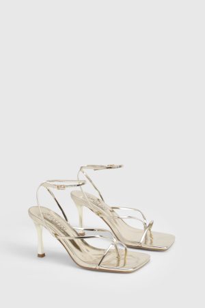 Wide Fit Metallic Strappy Toe Post Heels