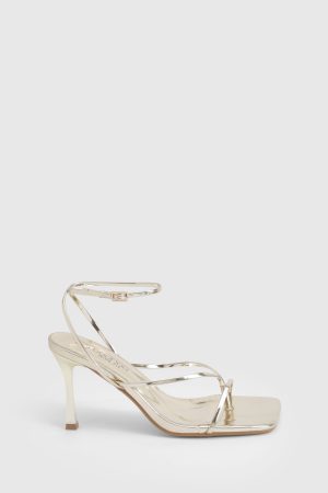 Wide Fit Metallic Strappy Toe Post Heels