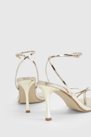 Wide Fit Metallic Strappy Toe Post Heels
