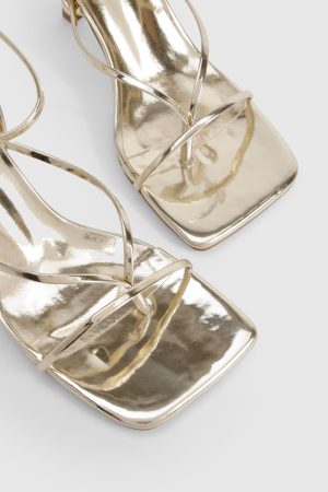 Wide Fit Metallic Strappy Toe Post Heels
