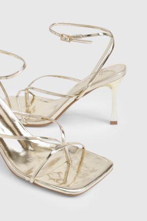 Wide Fit Metallic Strappy Toe Post Heels