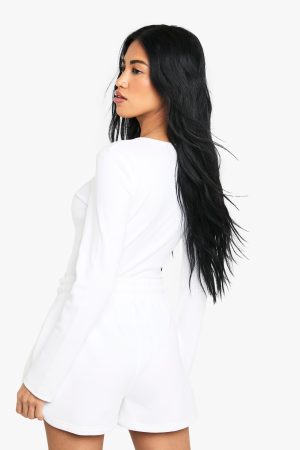 Double Zip Long Sleeve Rib Top And Short Tracksuit