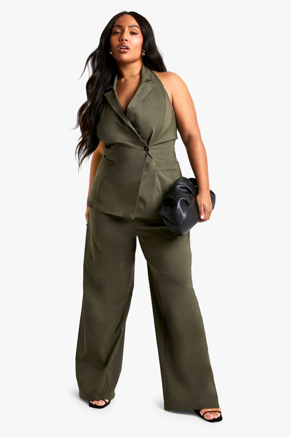 Plus Super Stretch Wrap Long Line Waistcoat & Wide Leg Trouser