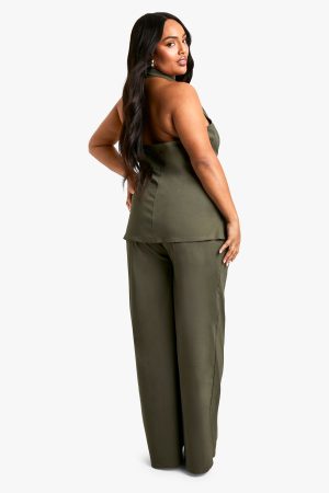 Plus Super Stretch Wrap Long Line Waistcoat & Wide Leg Trouser