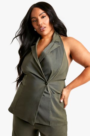 Plus Super Stretch Wrap Long Line Waistcoat & Wide Leg Trouser