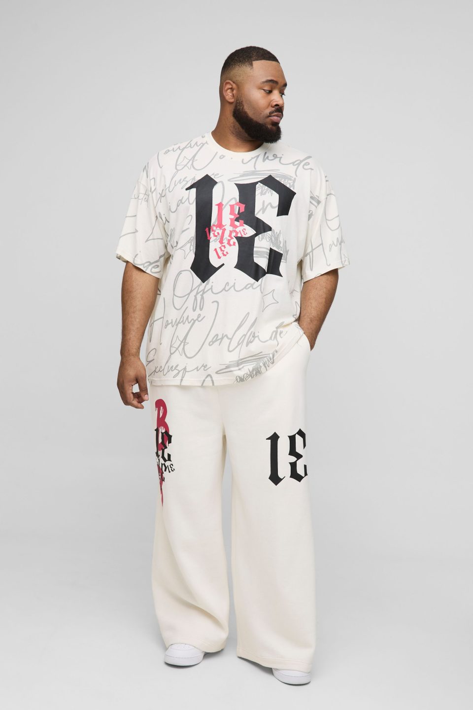 Plus Graffiti Oversized T-Shirt & Wide Leg Jogger Tracksuit